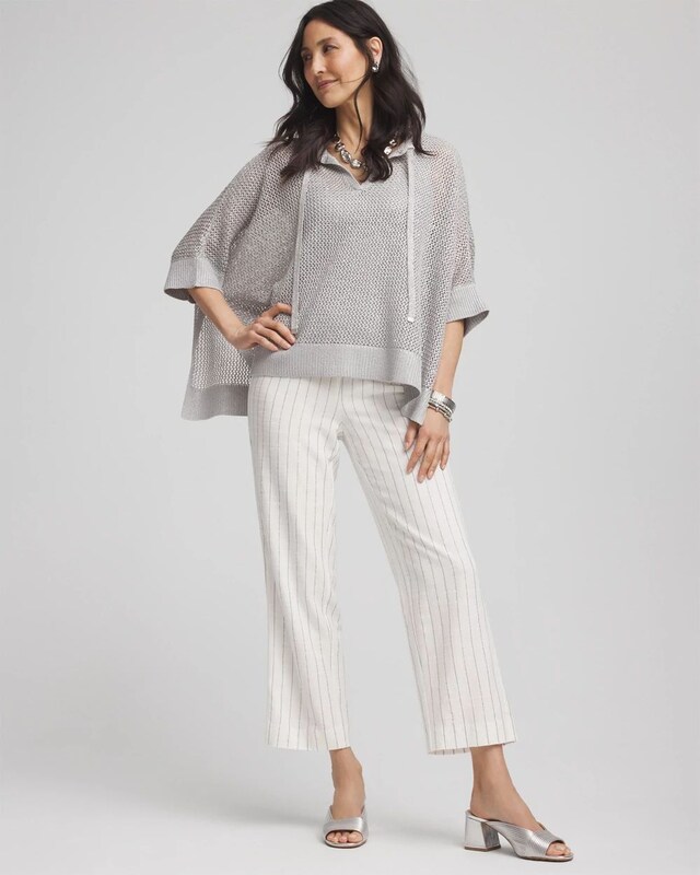 Metallic Striped Straight Cropped Pants - image 2